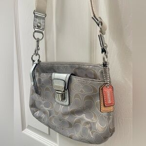 Coach Poppy Signature Metallic Silver and cream Crossbody Bag